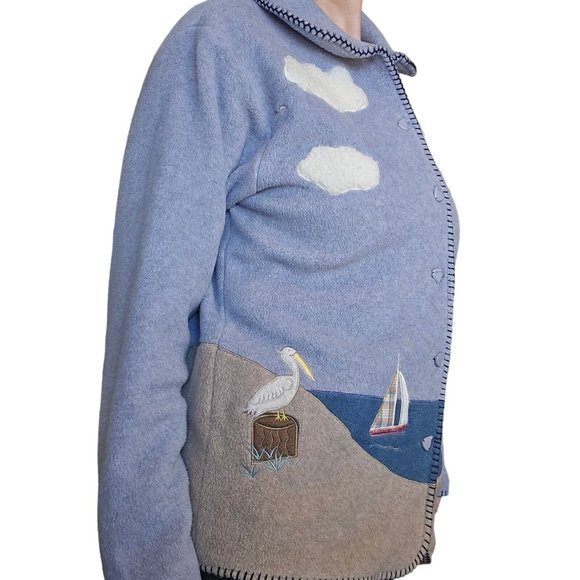 Retro 90s Coastal‎ Grandma Lighthouse Fleece Jacket Nautical S/M Beach Sailboat - Picture 4 of 14